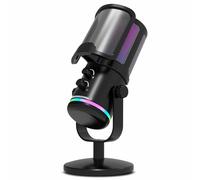 HeyFiFan Gaming USB Microphone for PC PS4/5 - Condenser Mic with Quick Mute, RGB Indicator Desktop Stand Pop Filter Gain Control for Streaming Discord Twitch Podcasts Videos (Black)