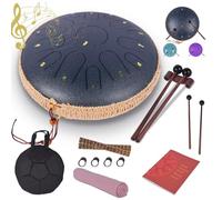 Heyfriday Steel Tongue Drum - 14 Inches 15 Notes Rain Drum -Large Metal Hand Pan Drum for Adults/Kids with Music Book, Handpan Mallets and Carry Bag,C Major Musical Instrument(Navy Blue)