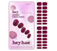 Heyhae Semi Cured Gel Nail Strips - Hey, Berry First Kiss | Wine Jelly | Sun Cured No UV Light Needed, Salon Quality, Easy Apply & Remove | 28 Strips, Prep Pad, Nail File, Wooden Stick