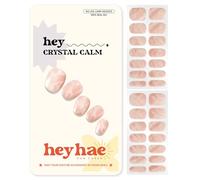 Heyhae Semi Cured Gel Nail Strips - Hey, Crystal Calm | Pink Marble | Sun Cured No UV Light Needed, Salon Quality, Easy Apply & Remove | 28 Strips, Prep Pad, Nail File, Wooden Stick