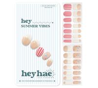 Heyhae Semi Cured Gel Nail Strips | No LED Lamp Needed |Beige, French | Easy Apply & Remove, Salon Quality | Includes 28 Strips, 2 Prep Pads, Nail File & Wooden Stick - Hey, Summer Vibes