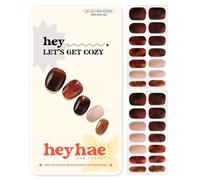 Heyhae Semi Cured Gel Nail Strips | No LED Lamp Needed | Fall, Marble, Brown | Easy Apply & Remove, Salon Quality | Includes 28 Strips, 1 Prep Pads, Nail File & Wooden stick - Hey, Let’s Get Cozy