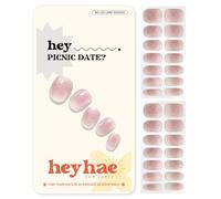 Heyhae Semi Cured Gel Nail Strips | No LED Lamp Needed | Glitter, Pink, Spring | Easy Apply & Remove, Salon Quality | Includes 28 Strips, 1 Prep Pads, Nail File & Wooden Stick - Hey, Picnic Date?