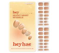 Heyhae Semi Cured Gel Nail Strips | No LED Lamp Needed | Gold, Sparkle | Easy Apply & Remove, Salon Quality | Includes 28 Strips, 1 Prep Pads, Nail File & Wooden Stick - Hey, Silent Night Sparkle