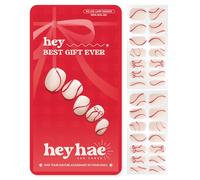 Heyhae Semi Cured Gel Nail Strips | No LED Lamp Needed | Holiday, Red, Neutral | Easy Apply & Remove, Salon Quality | Includes 28 Strips, 1 Prep Pads, Nail File & Wooden stick - Hey, Best Gift Ever