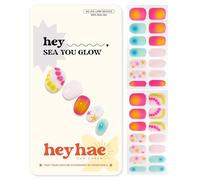 Heyhae Semi Cured Gel Nail Strips | No LED Lamp Needed | Neon, Ombre | Easy Apply & Remove, Salon Quality | Includes 28 Strips, 2 Prep Pads, Nail File & Wooden Stick - Hey, Sea You Glow