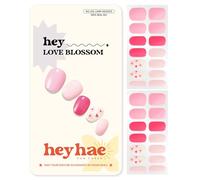 Heyhae Semi Cured Gel Nail Strips | No LED Lamp Needed | Pink, Valentines | Easy Apply & Remove, Salon Quality | Includes 28 Strips, 1 Prep Pads, Nail File & Wooden stick - Hey, Love Blossom