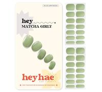 Heyhae Semi Cured Gel Nail Strips | No LED Lamp Needed | Solid, Green, Spring | Easy Apply & Remove, Salon Quality | Includes 28 Strips, 1 Prep Pads, Nail File & Wooden Stick - Hey, Matcha Girly
