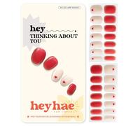 Heyhae Semi Cured Gel Nail Strips | No LED Lamp Needed | Solid, Red | Easy Apply & Remove, Salon Quality | Includes 28 Strips, 1 Prep Pads, Nail File & Wooden Stick - Hey, Thinking About You