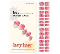 Heyhae Semi Cured Gel Nail Strips | No LED Lamp Needed | Summer, Marble, Red | Easy Apply & Remove, Salon Quality | Includes 28 Strips, 1 Prep Pads, Nail File & Wooden stick - Hey, You're A Gem
