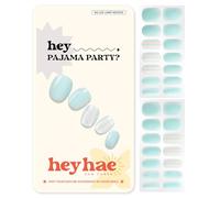 Heyhae Semi Cured Gel Nail Strips | No LED Lamp Needed | Summer, Solid, Blue | Easy Apply & Remove, Salon Quality | Includes 28 Strips, 1 Prep Pads, Nail File & Wooden stick - Hey, Pajama Party?