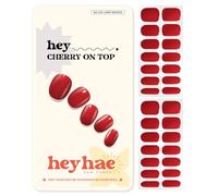 Heyhae Semi Cured Gel Nail Strips | No LED Lamp Needed | Summer, Solid, Red | Easy Apply & Remove, Salon Quality | Includes 28 Strips, 1 Prep Pads, Nail File & Wooden Stick - Hey, Cherry on Top