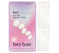 Heyhae Semi Cured Gel Nail Strips | No LED Lamp Needed | White, Jelly | Easy Apply & Remove, Salon Quality | Includes 28 Strips, 2 Prep Pads, Nail File & Wooden stick - Hey, On My Milky Way