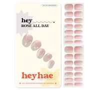 Heyhae Semi Cured Gel Nail Strips | Spring Nails No LED Lamp Needed Easy Apply & Remove | Includes 28 Strips, 1 Prep Pad, 1 Nail File & 1 Wooden Stick - Hey, Rosé All Day