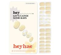 Heyhae Semi Cured Gel Nail Strips | Sun Cured Gel Nail Wraps No LED Lamp Needed Easy Apply & Remove | Includes 28 strips, 1 Prep Pad, 1 Nail File & 1 Wooden Stick - Hey, Let's Catch Some Rays