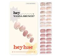 Heyhae Semi Cured Gel Nail Strips | Sun-Cured No LED Lamp Needed Easy Apply & Remove | Includes 28 strips, 1 Prep Pad, 1 Nail File & 1 Wooden Stick - Hey, Wanna Brunch?