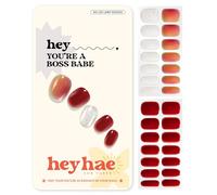 Heyhae Semi Cured Gel Nail Strips | Sun-Cured No LED Lamp Needed Easy Apply & Remove | Includes 28 strips, 1 Prep Pad, 1 Nail File & 1 Wooden Stick - Hey, You're a Boss Babe