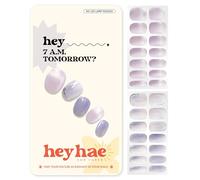 Heyhae Semi Cured Gel Nail Strips | Sun-Cured No LED Lamp Needed Easy Apply & Remove | Includes 28 strips, 1 Prep Pad, 1 Nail File & 1 Wooden Stick - Hey, 7 A.M. Tomorrow?