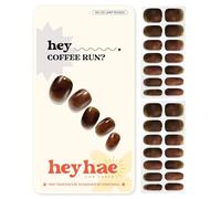 Heyhae Semi Cured Gel Nail Strips | Sun-Cured No LED Lamp Needed Easy Apply & Remove | Includes 28 strips, 1 Prep Pad, 1 Nail File & 1 Wooden Stick - Hey, Coffee Run?