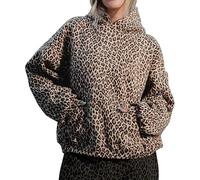 heyheyshine Oversized Leopard Print Hoodie Y2K Camo Zipper Cardigan, Hooded Leopard, Large
