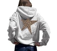 heyheyshine Star Graphic Hoodies Oversized Y2k Leopard Print Hooded Sweatshirt Cheetah Hoodie Streetwear Unisex Pullover Tops, Grey, S