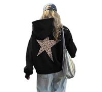 heyheyshine Star Graphic Hoodies Oversized Y2k Leopard Print Hooded Sweatshirt Cheetah Hoodie Streetwear Unisex Pullover Tops, Black, S