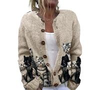 Heyheyshine Women Oversized Cardigan Sweater with Cute Cartoon Graphic, Cat Design