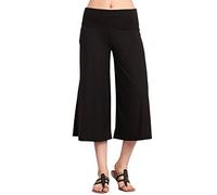 HEYHUN Women's Solid Wide Leg Flared Capri Boho Gaucho Pants - Black