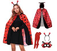 HEYIDAMAI Ladybird Costume Women, Lady Bug Costume Women, Carnival Ladybird Cape with Hood for Carnival Cosplay, Fancy Dress, Theme Party