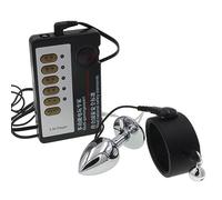 HeYie Electro Shock/Electrostimulation Stainless Steel Butt Plug Silicone Cock Ring with Bell Kit Electric Vaginal Anal Plug Penis Ring Cock Rings Stimulation Device Extreme Sex Butt Plug Toys for Men