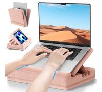 Heyife Laptop Knee Tray for Lap with Cushion, Adjustable Laptop Pillow for Bed/Couch, Foldable Tablet Pillow Holder for Lap, Sofa and Desk for up to 15'' PC/Mac, Tablet, iPad, Kindle, Pink