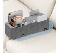 Heyife Sofa Armrest Couch Caddy with Cup Holder, Removable Couch Armrest Table Pillow Drink Holder Tray Insert Between Cushions, Sofa Accessory Storage for Reading & Bed Rest Pillows