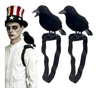 Heyigrow 2-Pack Fake Black Crows, Birds Accessories Small Feather Shoulder Ravens Gothic Costume with Straps Pins for Cosplay Party
