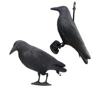 Heyigrow 2-Pack Large Black Crows Decoy, Gothic Realistic Life Size Animals Statues Plastic Birds Ravens Halloween Decorations for Indoor Outdoor Party
