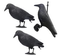 Heyigrow 3-Pack Large Black Crows Decoy, Gothic Realistic Life Size Animals Statues Plastic Birds Ravens Halloween Decorations for Indoor Outdoor Party