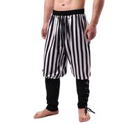 Heyigrow Mens Pirate Pants Medieval Viking Costume, Renaissance Lace-up Ankle Banded Trousers Cotton Linen Cosplay Outfits, Black&white Stripe, 3XL