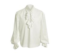 Heyigrow Mens Pirate Shirts, Long Sleeve Ruffled Lace Tops Vampire Cosplay Renaissance Medieval Victorian Polyester Costume, White, M