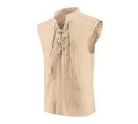 Heyigrow Mens Pirate Vest, Renaissance Tops Medieval Sleeveless Shirts Gothic Costumes Vampire Cosplay Cotton Outfits, Beige, 4XL