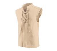Heyigrow Mens Pirate Vest Sleeveless Shirts, Gothic Viking Costumes Medieval Renaissance Tank Tops Vampire Cosplay Cotton, Beige, XXXXL