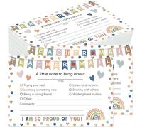 HEYINSHEN 50Pcs Teacher Mail Notes to Parents Boho Rainbow Teacher Mail Notes to Parents Classroom Good Behavior Incentive Cards Postcard to Send Home Motivational Mails Cards Teachers Supplies