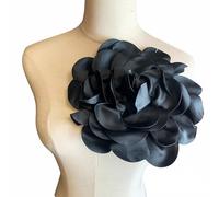 Heyiwell Extra Large Satin Fabric Flower for Wedding Party Dance Dress Suit Clothes Head Hair Accessories 9.45" Inch,Black