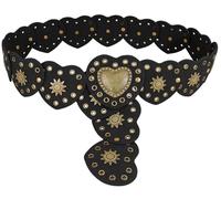 Heyjoin Hollow Wide Disc Belt for Women Leather Metal Buckle Belt Soft Durable Exaggerated Cowboy Waist Belts (Bronze Black Love-L)