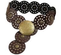 Heyjoin Hollow Wide Disc Belt for Women Out Round Leather Metal Buckle Belt Soft Durable Vintage Western Waist Belts (Bronze Coffee A-L)