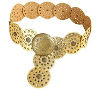 Heyjoin Hollow Wide Disc Belt for Women Out Round Leather Metal Buckle Belt Soft Durable Vintage Western Waist Belts (Bronze Gold A-XL)