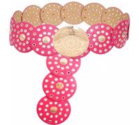 Heyjoin Hollow Wide Disc Belt for Women Out Round Leather Metal Buckle Belt Soft Durable Vintage Western Waist Belts (Rose Red Gold A-L)