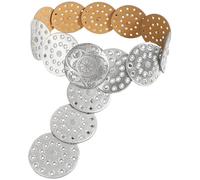 Heyjoin Hollow Wide Disc Belt for Women Out Round Leather Metal Buckle Belt Soft Durable Vintage Western Waist Belts (Silver Silver B-M)