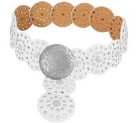 Heyjoin Hollow Wide Disc Belt for Women Out Round Leather Metal Buckle Belt Soft Durable Vintage Western Waist Belts (Silver White B-XL)