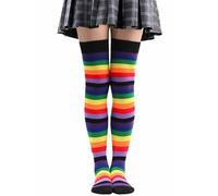 Heyjoin Rainbow Striped Knee High Socks Colorful Stockings for Women