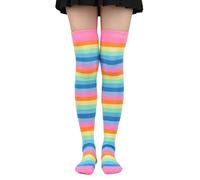 Heyjoin Rainbow Striped Knee High Socks Colorful Stockings for Women
