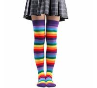 Heyjoin Rainbow Striped Knee High Socks Colorful Stockings for Women